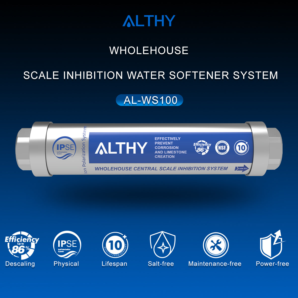 ALTHY AL-WS100 IPS Whole House Water Descaler Scale Inhibition Softener System Machine Anti Limescale Corrosion & Hard water