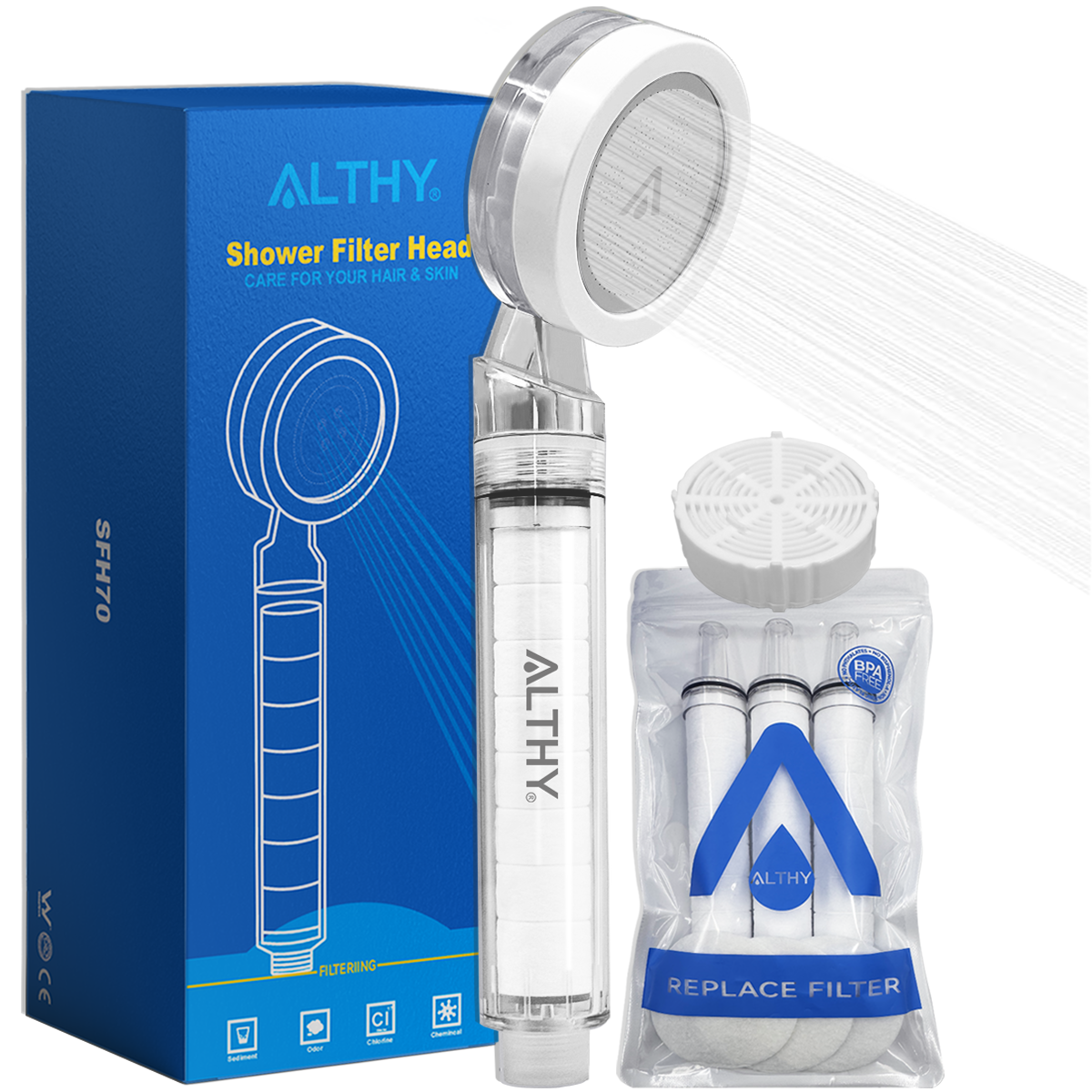 ALTHY High Pressure SPA Handheld Shower Head Water Filter, Reduce Chlorine Heavy Metal, Improves Dry Skin,Hair Dandruff,Eczema