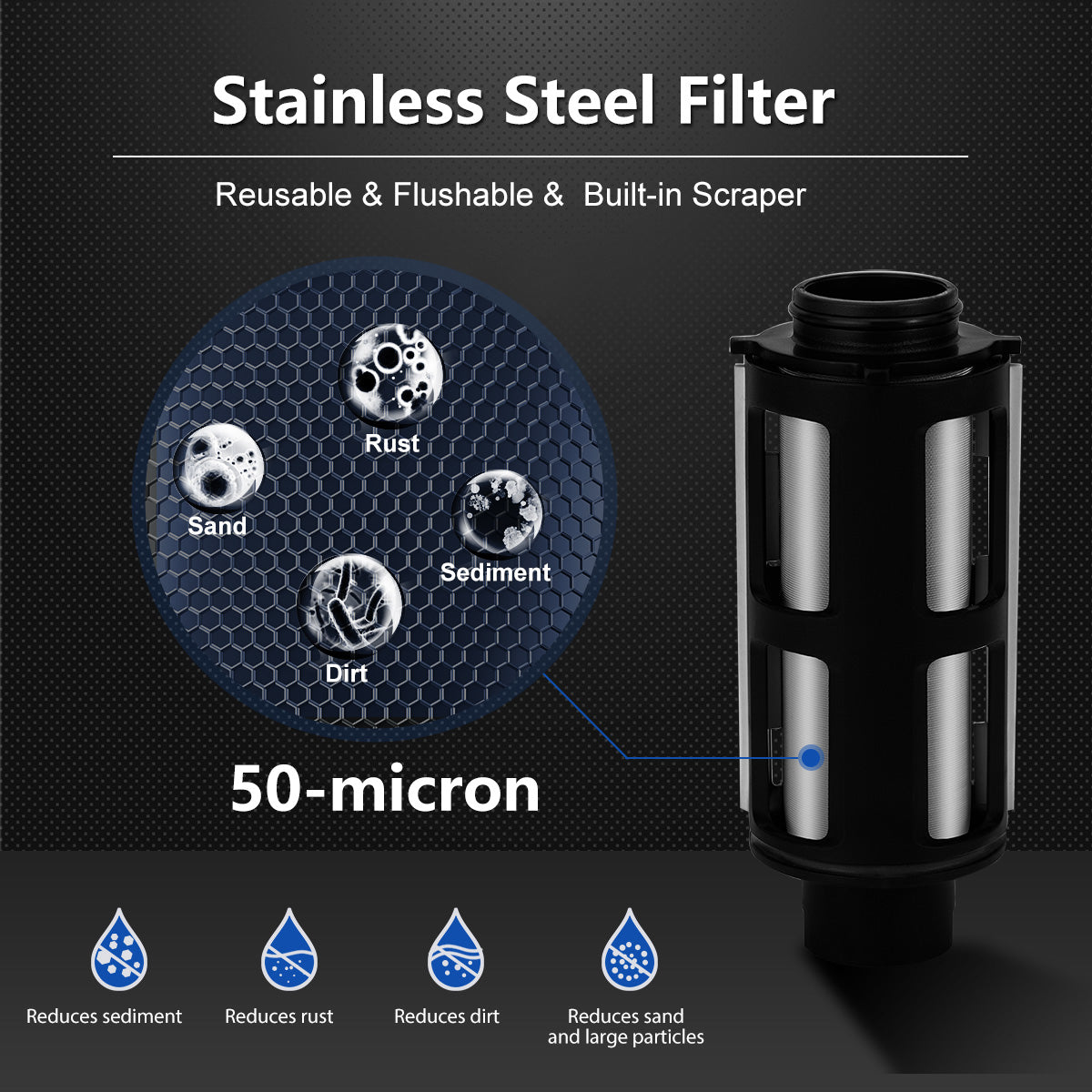 ALTHY Pre filter Whole House Spin Down Sediment Water Filter Central Prefilter Purifier System Backwash Stainless Steel Mesh