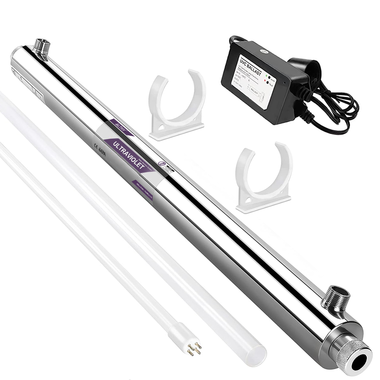 ALTHY Ultraviolet UV Water Sterilizer Treatment for Kitchen/ Cafe Filter Purifier System - 6GPM 25W Lamp Tube - Stainless Steel