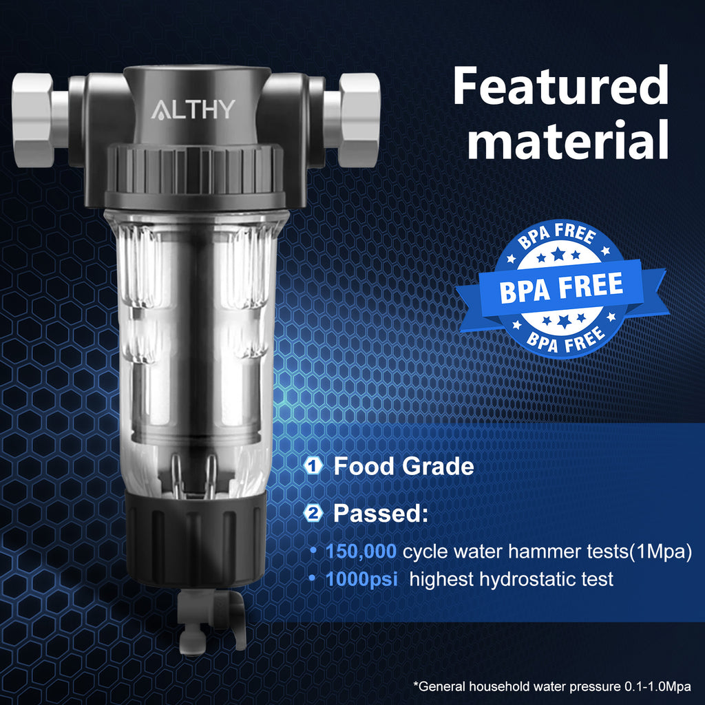 ALTHY Pre filter Whole House Spin Down Sediment Water Filter Central Prefilter Purifier System Backwash Stainless Steel Mesh