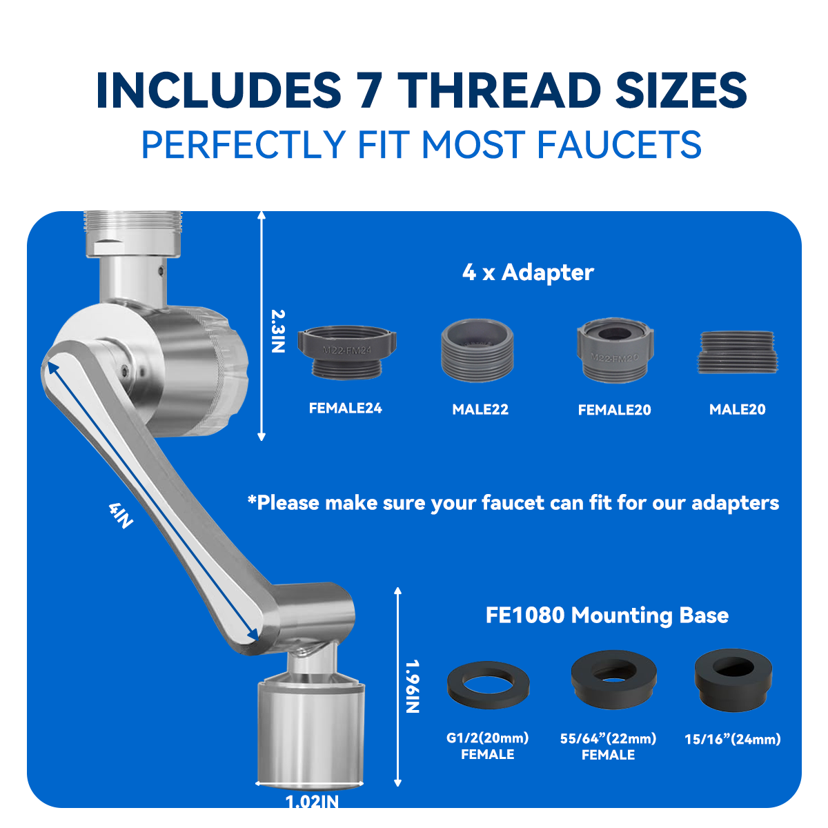 ALTHY  Faucet Extender Water Filter, Sink Splash-proof 1080° Rotating Tap Aerator,Reduce Lead Chlorine Odor, 2 Water Spray Modes