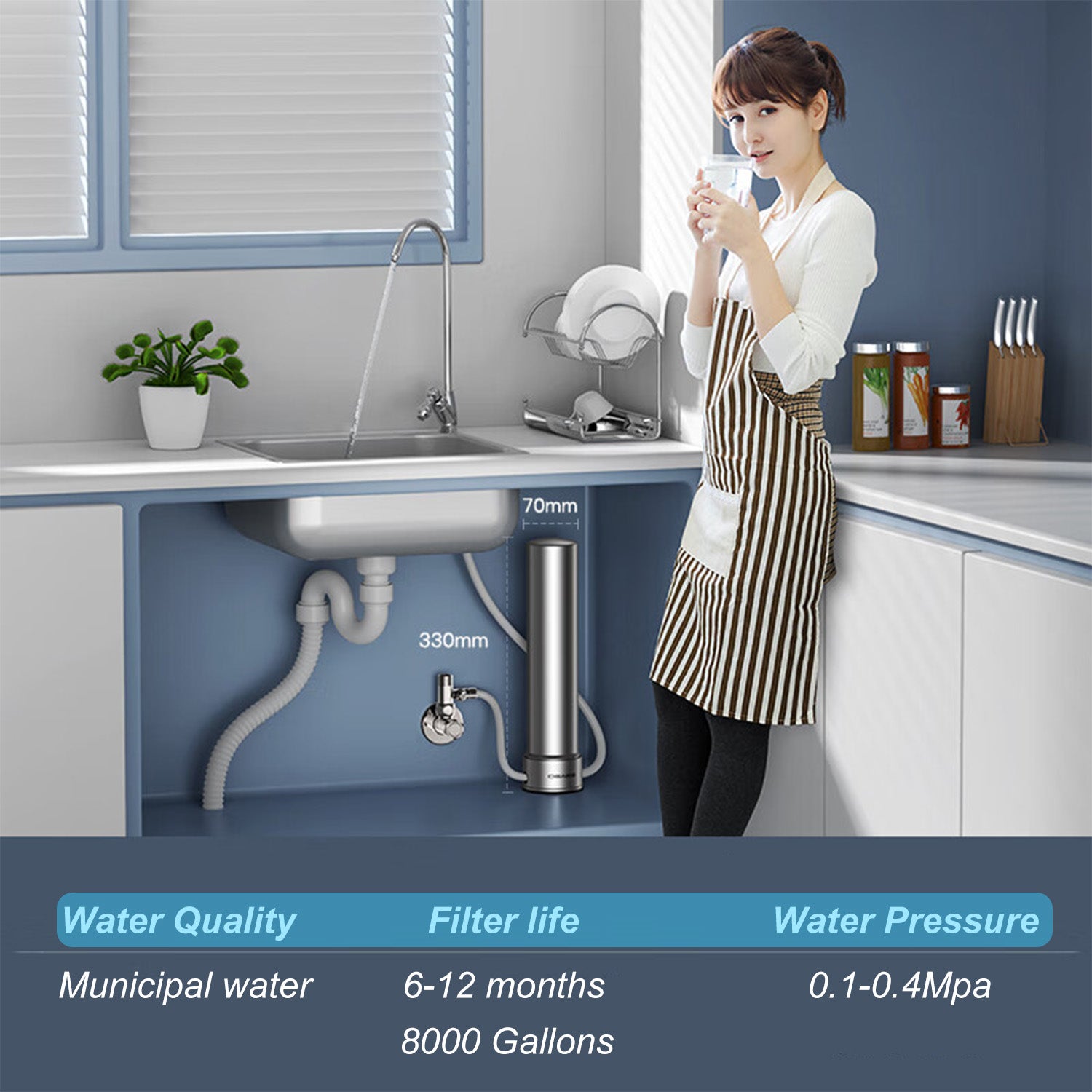ALTHY U200PRO Kitchen Under Sink Drinking Water Filter Purifier With Faucet Reduces Bacteria, Metal,Lead, Chlorine and Odor
