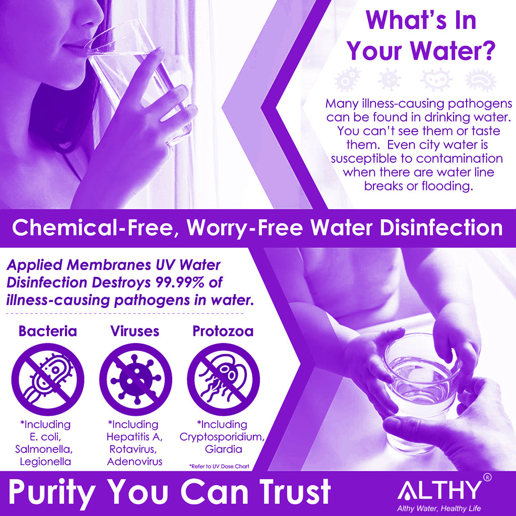 ALTHY Ultraviolet UV Water Sterilizer Treatment for Kitchen/ Cafe Filter Purifier System - 6GPM 25W Lamp Tube - Stainless Steel