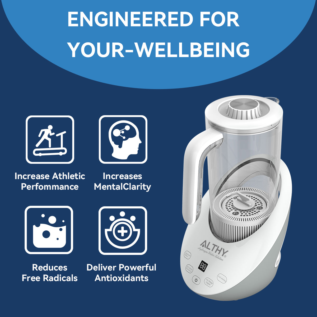 ALTHY Hydrogen Water Pitcher Generator Machine Bottle Jug Kettle SPE PEM Technology. Balanced Water PH Calcium Sulfite filter