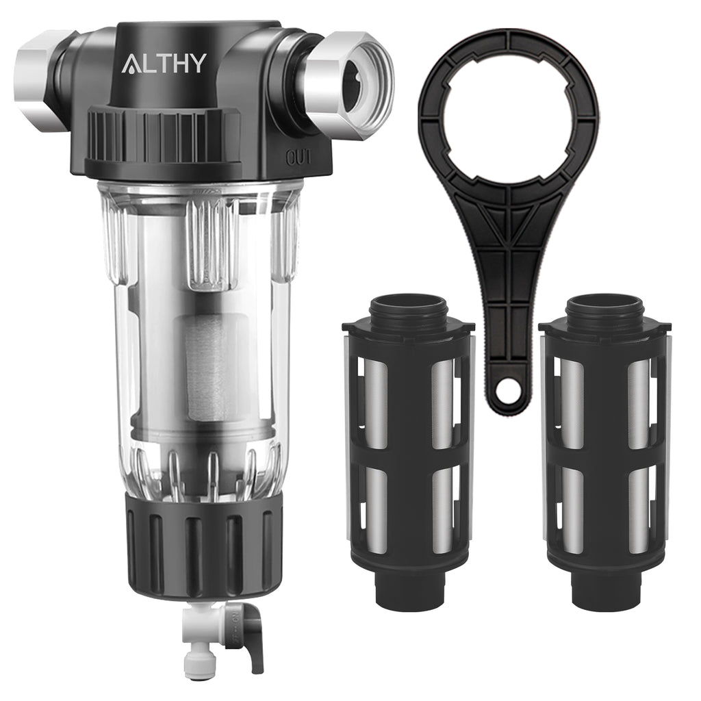 ALTHY Pre filter Whole House Spin Down Sediment Water Filter Central Prefilter Purifier System Backwash Stainless Steel Mesh