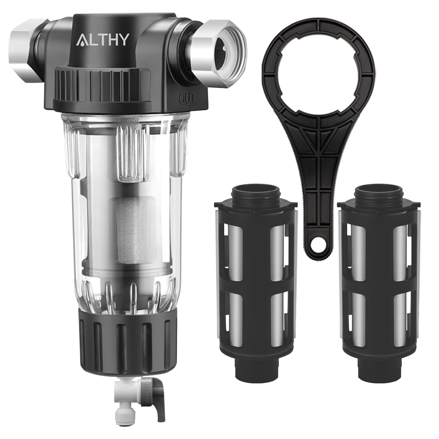 ALTHY Pre filter Whole House Spin Down Sediment Water Filter Central Prefilter Purifier System Backwash Stainless Steel Mesh